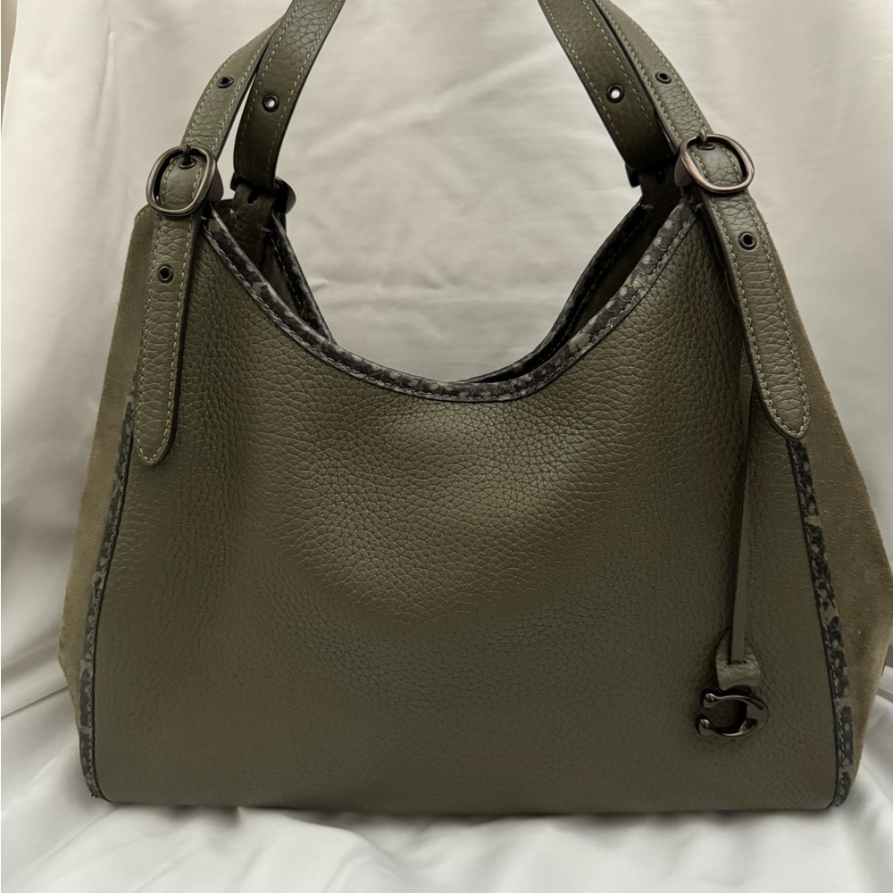 Coach bag. Olive green pebbled leather with suede detail. Wonderful condition.